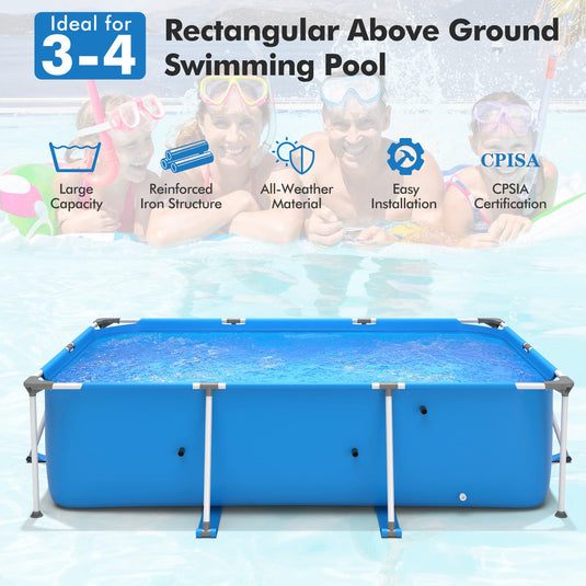 Outdoor Above Ground Pool, 10ft x 6.7ft x 30in Rectangular Frame Swimming Pools - GoplusUS