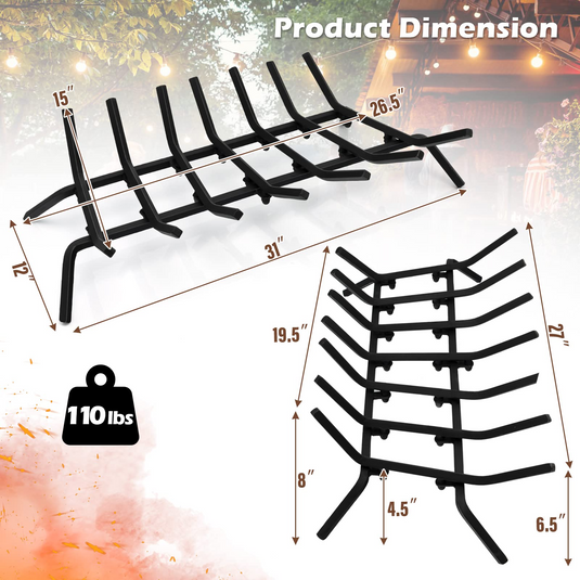 Goplus 31 Inch Fireplace Log Grate, Heavy Duty Steel Fireplace Log Holder with 3/4 Wide Solid Bars for Outdoor Kindling Tools Pit - GoplusUS