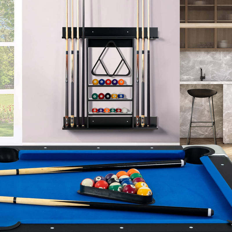 Load image into Gallery viewer, Goplus Pool Cue Rack, Wall Mounted Billiard Stick Holder, Made of Solid Pine Wood - GoplusUS
