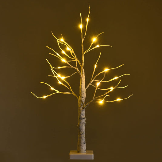 Goplus 2FT Lighted Birch Tree, Artificial Small Tree White Christmas Tree - GoplusUS