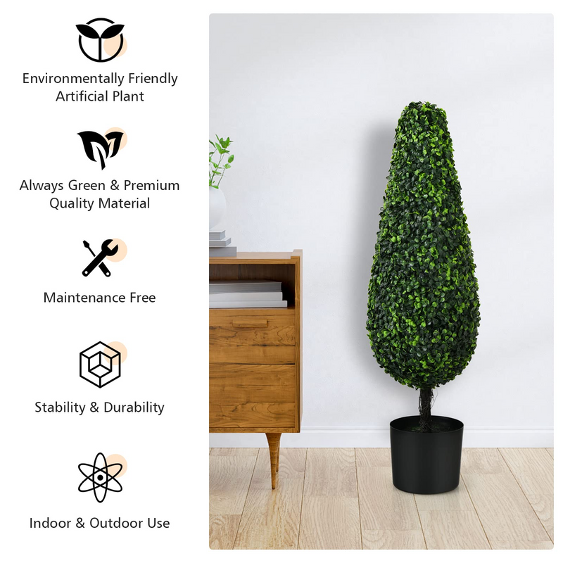 Load image into Gallery viewer, Goplus 3ft Artificial Boxwood Tower Topiary Trees, 2 Pack Faux Decorative Plants in Cement-Filled Plastic Pot - GoplusUS
