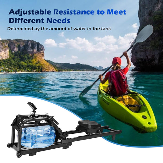 Water Rowing Machine Dual Track Adjustable Resistance with LCD Display and Large Weight Capacity for Home Use
