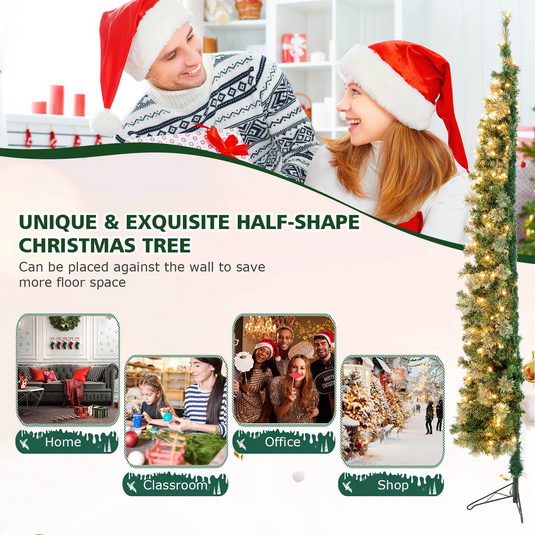 Goplus 7ft Pre-Lit Half-Shape Christmas Tree, Artificial Xmas Tree W/ 403 Branch Tips - GoplusUS
