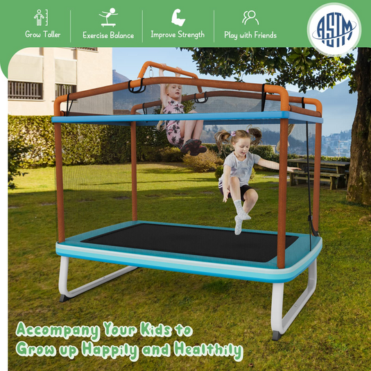 Goplus 3-in-1 6FT Kids Trampoline with Swing and Horizontal Bar, Mini Toddler Trampoline w/ Enclosure Safety Net - GoplusUS