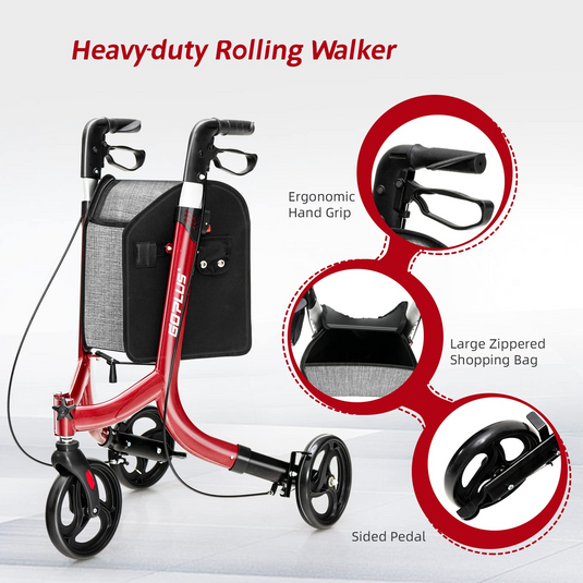 Goplus 3 Wheel Walker for Seniors, Foldable Rollator Walker with Three Wheels - GoplusUS
