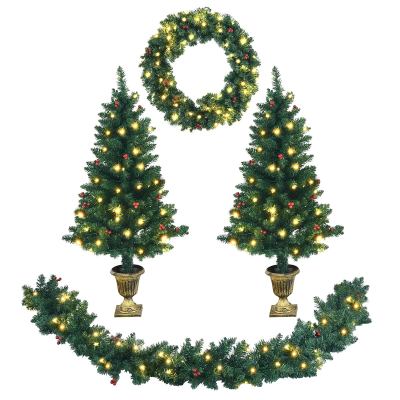 Load image into Gallery viewer, Goplus Pre-lit Holiday Christmas 4-Piece Set, Christmas Garland - GoplusUS
