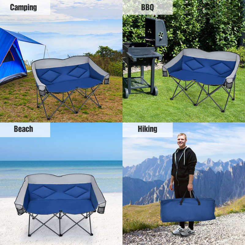 Load image into Gallery viewer, Goplus Loveseat Camping Chair, Double Folding Chair for Adults Couples w/Storage Bags &amp; Padded High Backrest - GoplusUS
