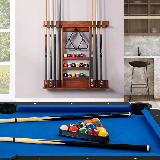 Goplus Pool Cue Rack, Wall Mounted Billiard Stick Holder, Made of Solid Pine Wood - GoplusUS