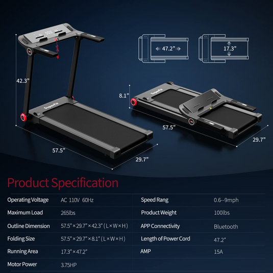 Goplus 3.75HP Folding Treadmill, Freestanding Superfit Treadmill with APP, 12 Preset Programs - GoplusUS