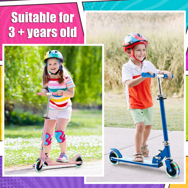 Load image into Gallery viewer, Goplus Folding Kick Scooter for Kids, 2 Light Up Flashing Wheels Scooter W/ 3 Adjustable Heights, Rear Brake System - GoplusUS
