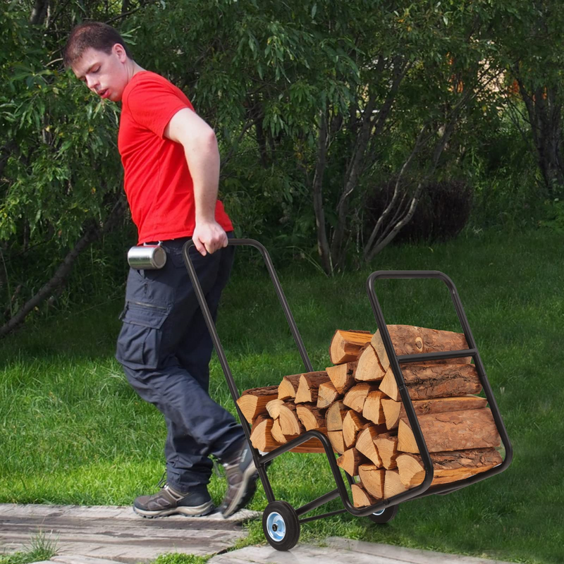 Load image into Gallery viewer, Goplus Firewood Log Cart Carrier, Indoor and Outdoor Wood Rack Storage Mover with Anti-Slip and Wear-Resistant Wheels - GoplusUS
