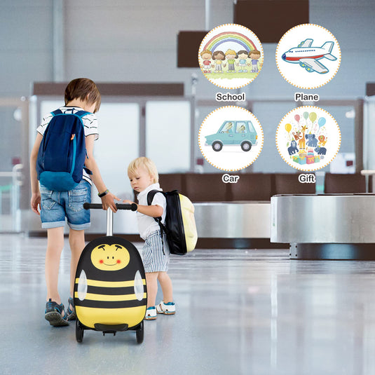 Goplus 2-in-1 Ride On Suitcase Scooter for Kids, Carry on Luggage with LED Flashing Wheels, Waterproof Shell (Bee) - GoplusUS