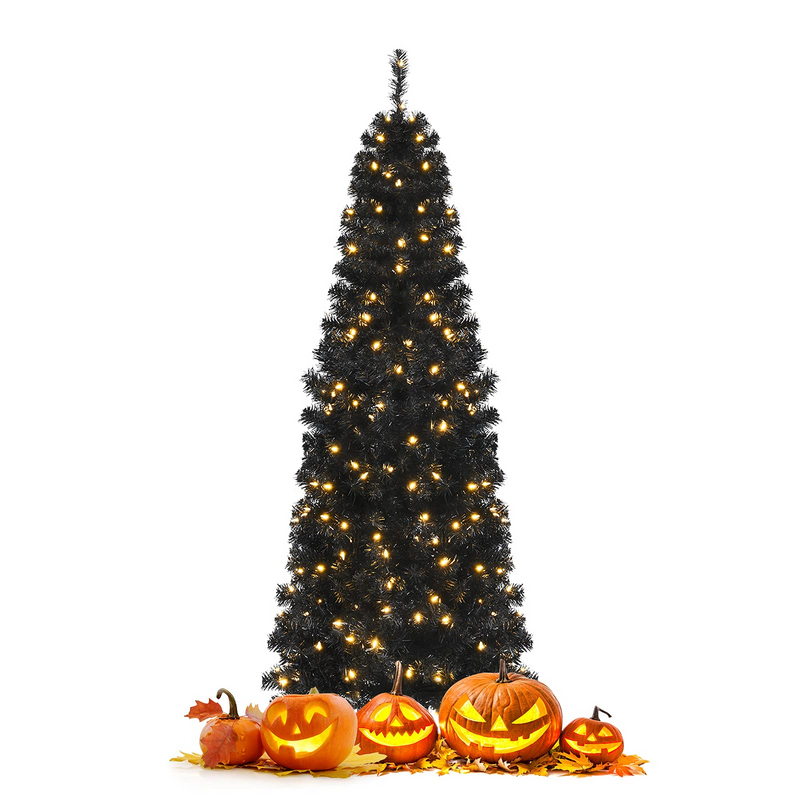 Load image into Gallery viewer, Goplus Black Pencil Christmas Tree, Pre-lit Artificial Halloween Tree - GoplusUS
