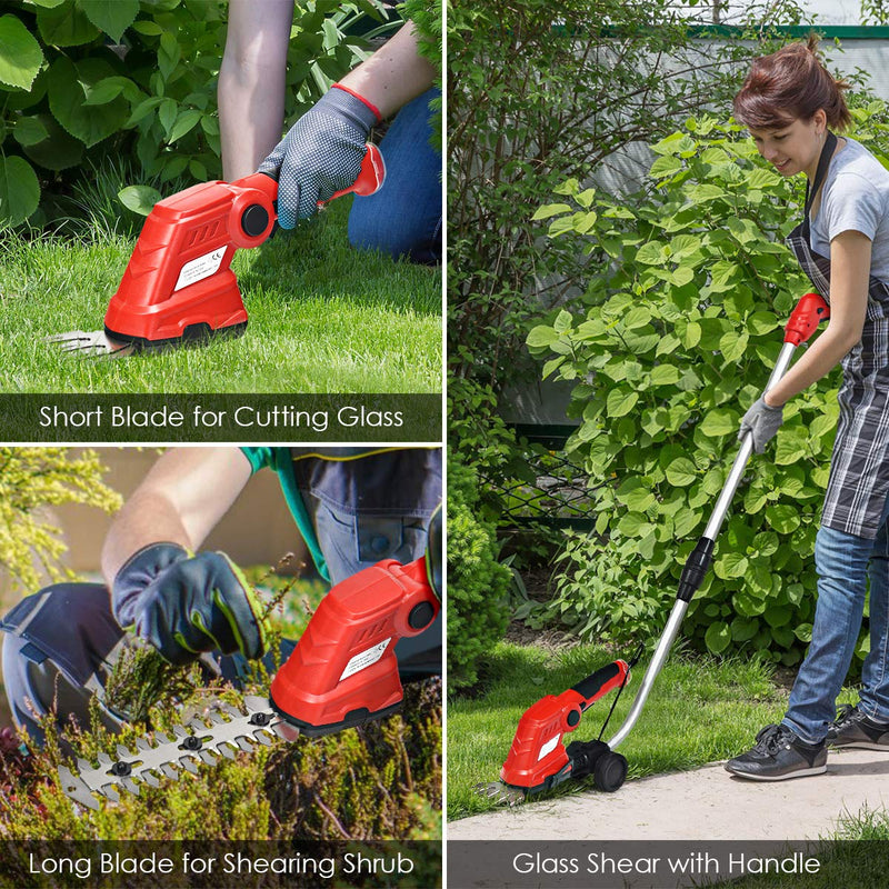 Load image into Gallery viewer, 7.2V Cordless Grass Shear + Hedge Trimmer w/Wheeled Extension Pole and Rechargeable Battery - GoplusUS
