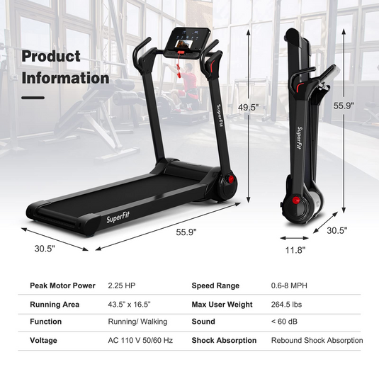 Goplus 2.25HP Folding Treadmill, Electric Superfit Treadmill W/LED Display - GoplusUS