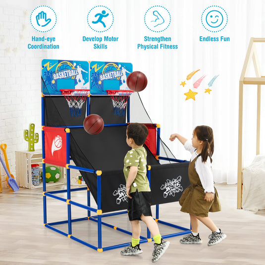 Goplus Kids Basketball Arcade Game, Dual Shot Basketball Game for 2 Players with 4 Balls & Inflation Pump - GoplusUS