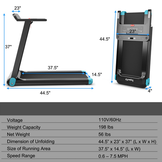 Goplus Folding Treadmill, Compact Superfit Treadmill with APP Control, Blue Tooth Speaker - GoplusUS