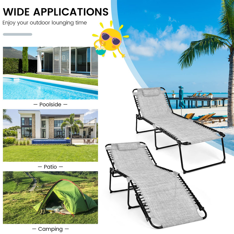 Load image into Gallery viewer, Goplus Beach Lounge Chair, Folding Chaise Lounger with Detachable Pillow &amp; Adjustable 4-Level Backrest &amp; 2-Level Footrest - GoplusUS
