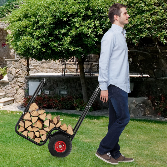 Tree Log Cart Goplus Firewood Log Cart, Outdoor Indoor Firewood Rack Storage Mover w ...