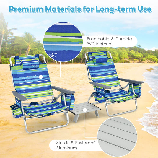 Backpack Beach Chairs, 3 Pcs Portable Camping Chairs with Cool Bag and Cup Holder - GoplusUS