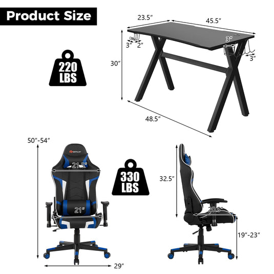 Goplus Gaming Desk & Chair Combo Set, Racing Style X Shaped E-Sport Gamer Desk & PVC Computer Chair - GoplusUS
