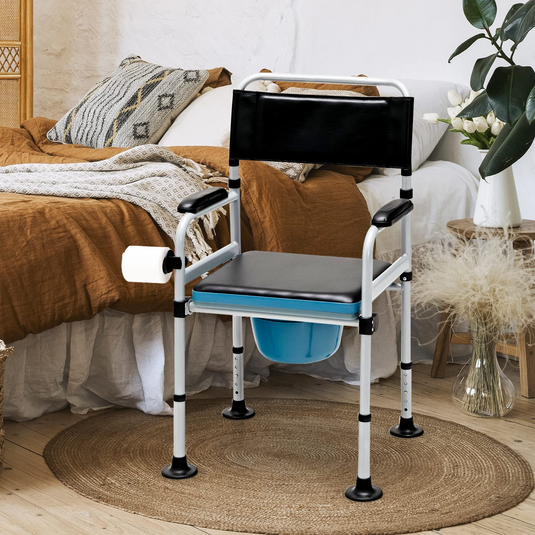 Goplus 4-in-1 Bedside Commode, Folding Toilet Bedside Shower Chair with Detachable Bucket - GoplusUS