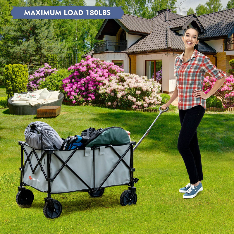 Load image into Gallery viewer, Goplus Collapsible Wagon, Folding Utility Wagon Cart w/Universal Wheels &amp; Adjustable Handle &amp; Cover Bag - GoplusUS
