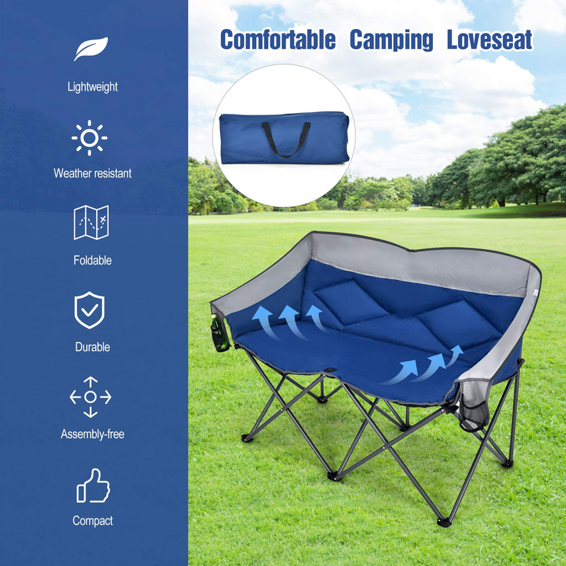 Load image into Gallery viewer, Goplus Loveseat Camping Chair, Double Folding Chair for Adults Couples w/Storage Bags &amp; Padded High Backrest - GoplusUS
