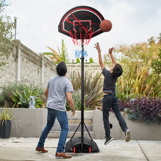 Goplus Portable Basketball Hoop Outdoor, 6.9-8.9 FT Height Adjustable Basketball Stand with 32 Shatterproof Backboard - GoplusUS