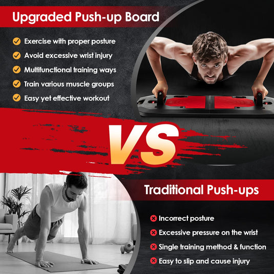 Goplus 34 Inch Push up Board, Portable Home Gym with Elastic Bands, Push up Stand Handles