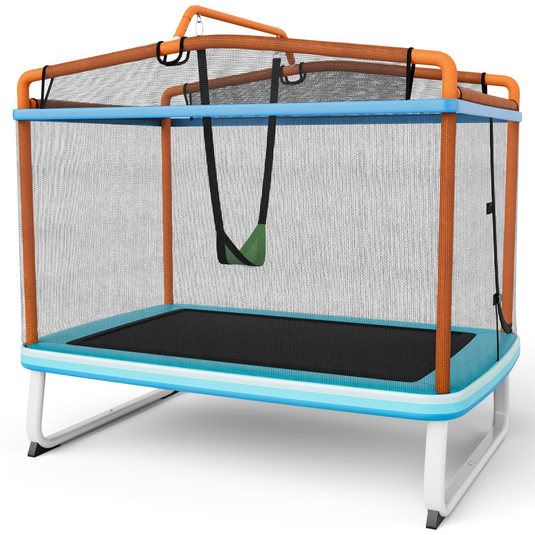 Goplus 3-in-1 6FT Kids Trampoline with Swing and Horizontal Bar, Mini Toddler Trampoline w/ Enclosure Safety Net - GoplusUS
