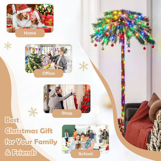 Goplus 6 FT Pre-Lit Artificial Christmas Tree, Lighted Xmas Palm Tree W/ 210 Multi-Color LED Lights - GoplusUS