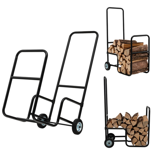 Goplus Firewood Log Cart Carrier, Indoor and Outdoor Wood Rack Storage Mover with Anti-Slip and Wear-Resistant Wheels - GoplusUS