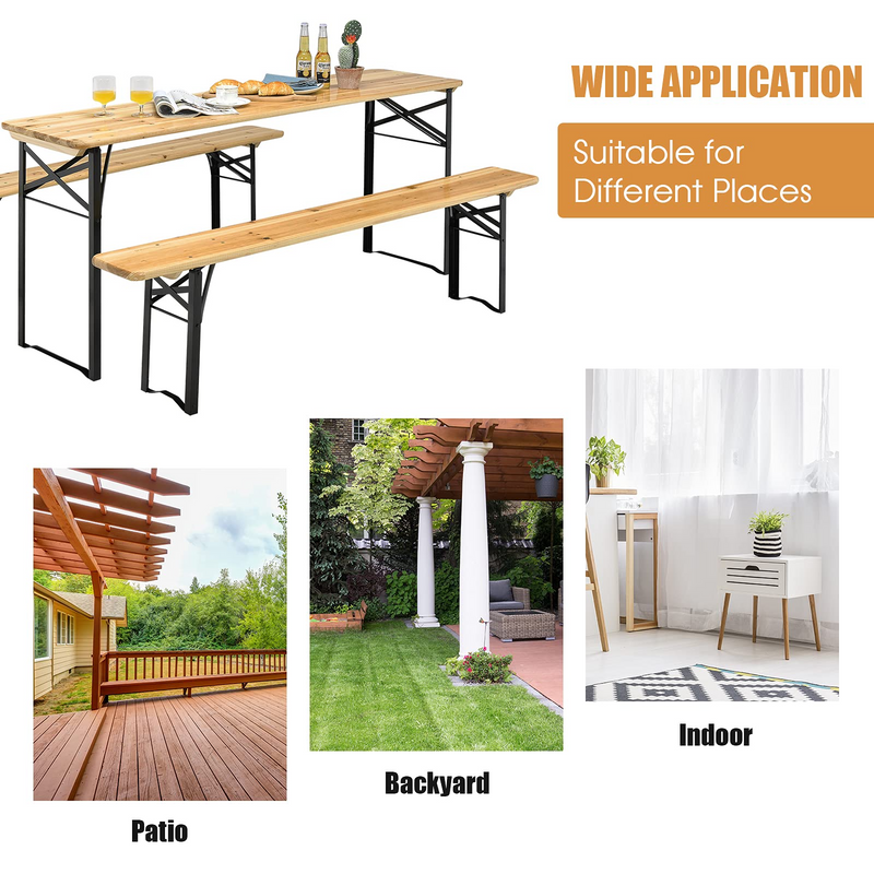 Load image into Gallery viewer, Goplus 70&quot; 3-Piece Portable Folding Picnic Table Bench Set, Portable Picnic Beer Table w/Wooden Tabletop
