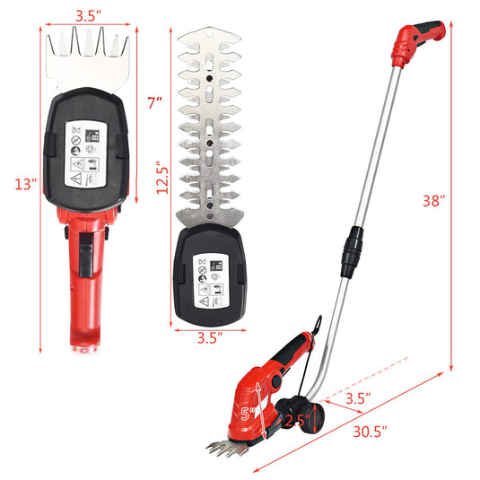 7.2V Cordless Grass Shear + Hedge Trimmer w/Wheeled Extension Pole and Rechargeable Battery - GoplusUS