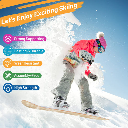 Wood Snowboard, Sledding Board W/ Adjustable Step-in Bindings, Contoured Foot Deck