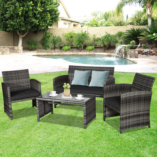 Goplus 4-Piece Rattan Patio Furniture Set, Wicker Rattan Furniture Set