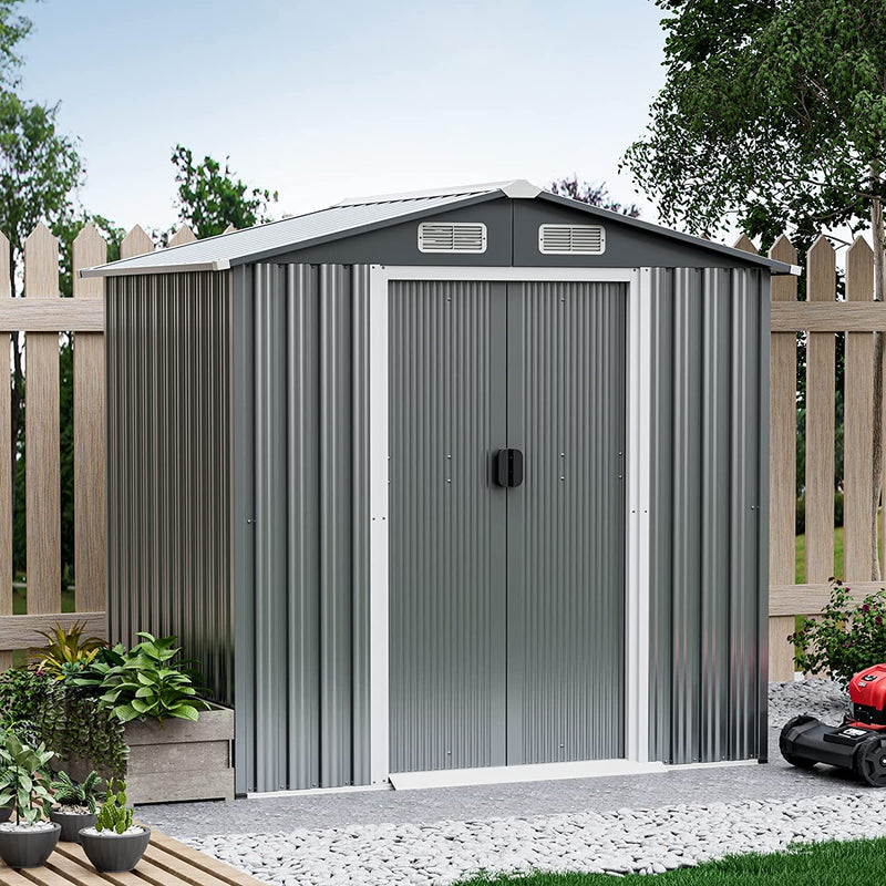 Load image into Gallery viewer, Goplus 6&#39; x 4&#39; Outdoor Storage Shed, Weather-Resistant Galvanized Metal Tool House
