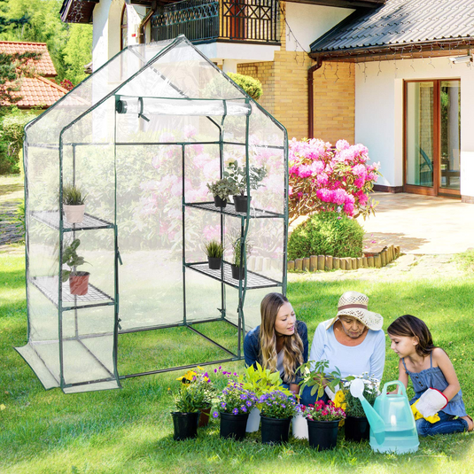 Goplus Greenhouse, 3 Tier Walk-in Green House with Roll up Zippered Door for Indoor Outdoor Use - GoplusUS