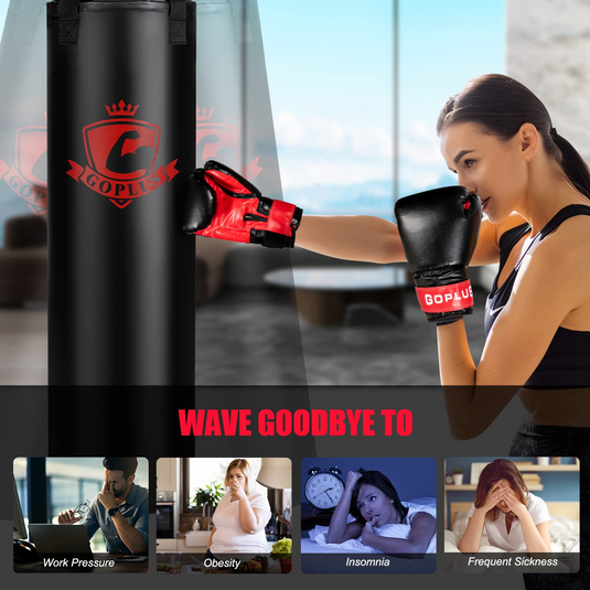 Goplus Punching Bag for Adults 63lbs Filled Hanging Boxing Bag Set with 12oz Boxing Gloves 95 Hand Wraps