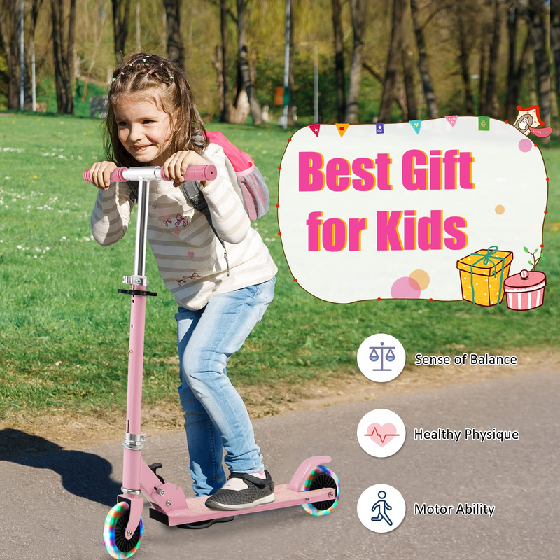 Load image into Gallery viewer, Goplus Folding Kick Scooter for Kids, 2 Light Up Flashing Wheels Scooter W/ 3 Adjustable Heights, Rear Brake System - GoplusUS
