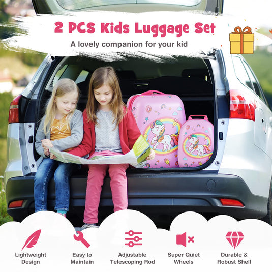 Goplus 2PC Kids Luggage, 12" & 16" Kids Carry On Luggage Set, Lightweight Spinner Suitcases for Boys and Girls - GoplusUS