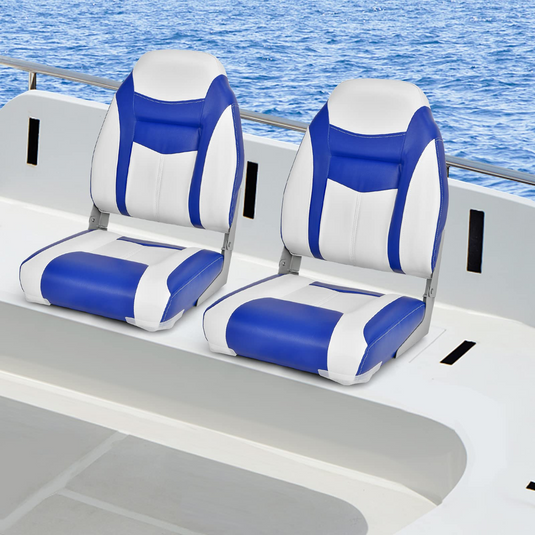 High Back Folding Boat SEATS with Black Grey Sponge Cushion and Flexible Hinges-1 Piece | Costway