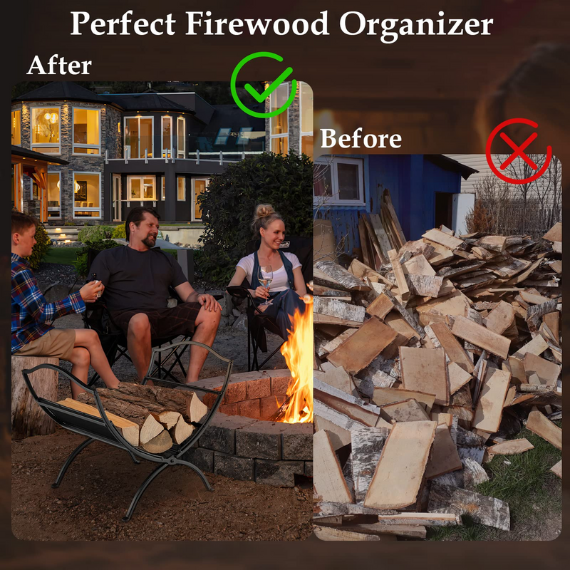 Load image into Gallery viewer, Goplus 19 Folding Firewood Rack, Portable Fireplace Log Rack w/ Convenient Handle, Heavy-Duty Steel Frame - GoplusUS
