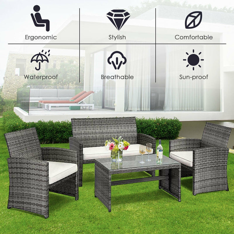 Load image into Gallery viewer, Goplus 4-Piece Rattan Patio Furniture Set, Wicker Rattan Furniture Set
