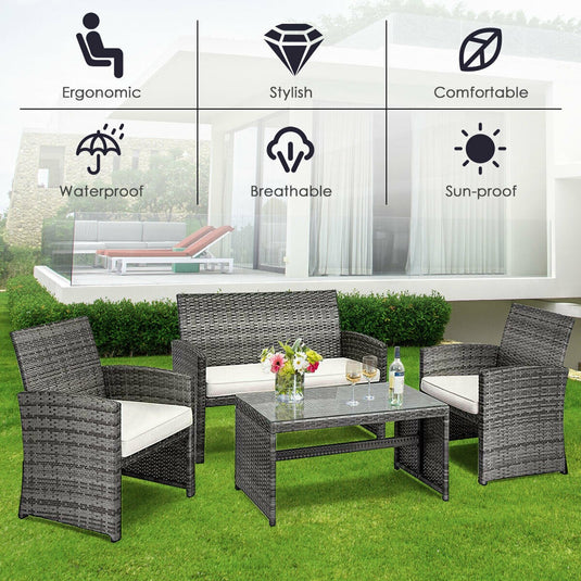 Goplus 4-Piece Rattan Patio Furniture Set, Wicker Rattan Furniture Set