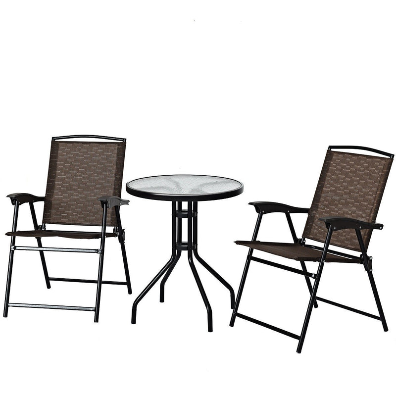 Load image into Gallery viewer, 3 Piece Bistro Set All Weather Patio Furniture Indoor &amp; Outdoor Garden Round Table and Folding Chairs - GoplusUS
